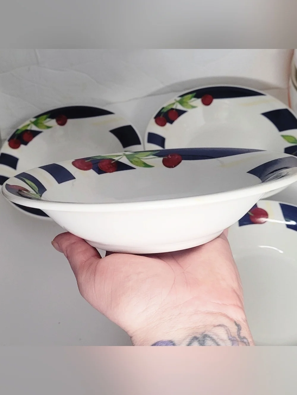 RARE 4 Vintage Cherry Stripe Bowl Set By Montgomery Wards